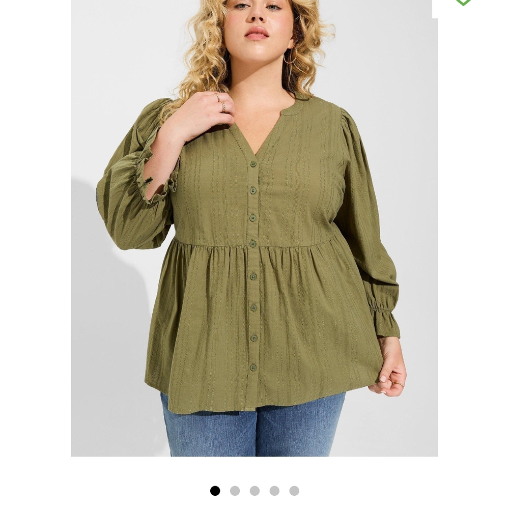 Torrid Green Peplum Blouse with V-Neck